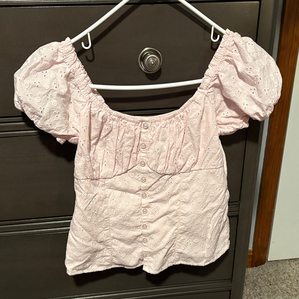 Hollister Light Pink Eyelet Blouse